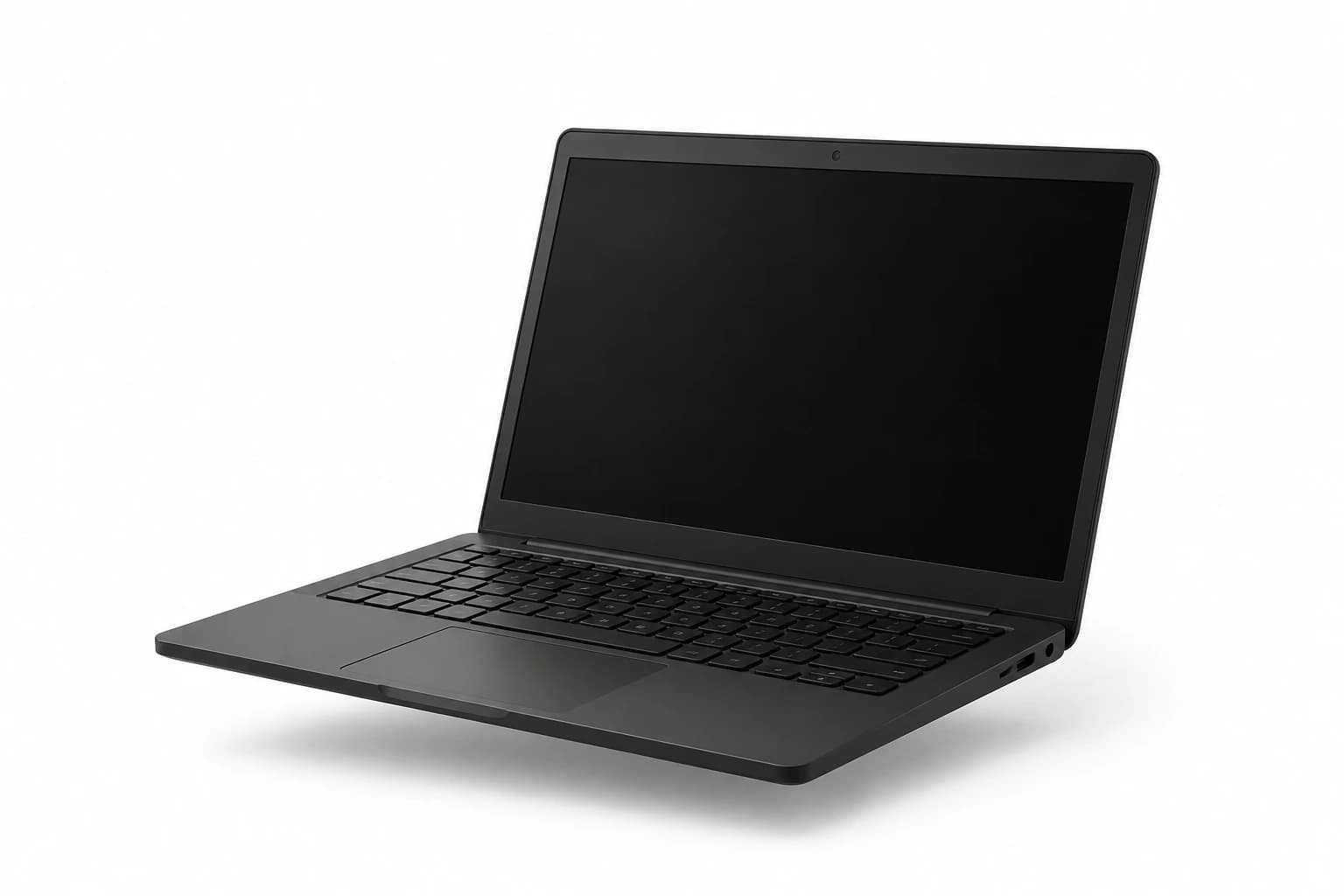 A floating matte black laptop on white, representing enterprise applications.