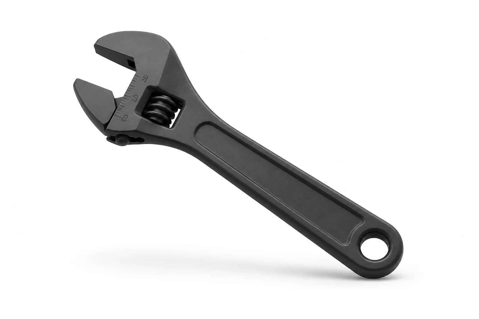 A floating matte black precision wrench on white, representing optimization.